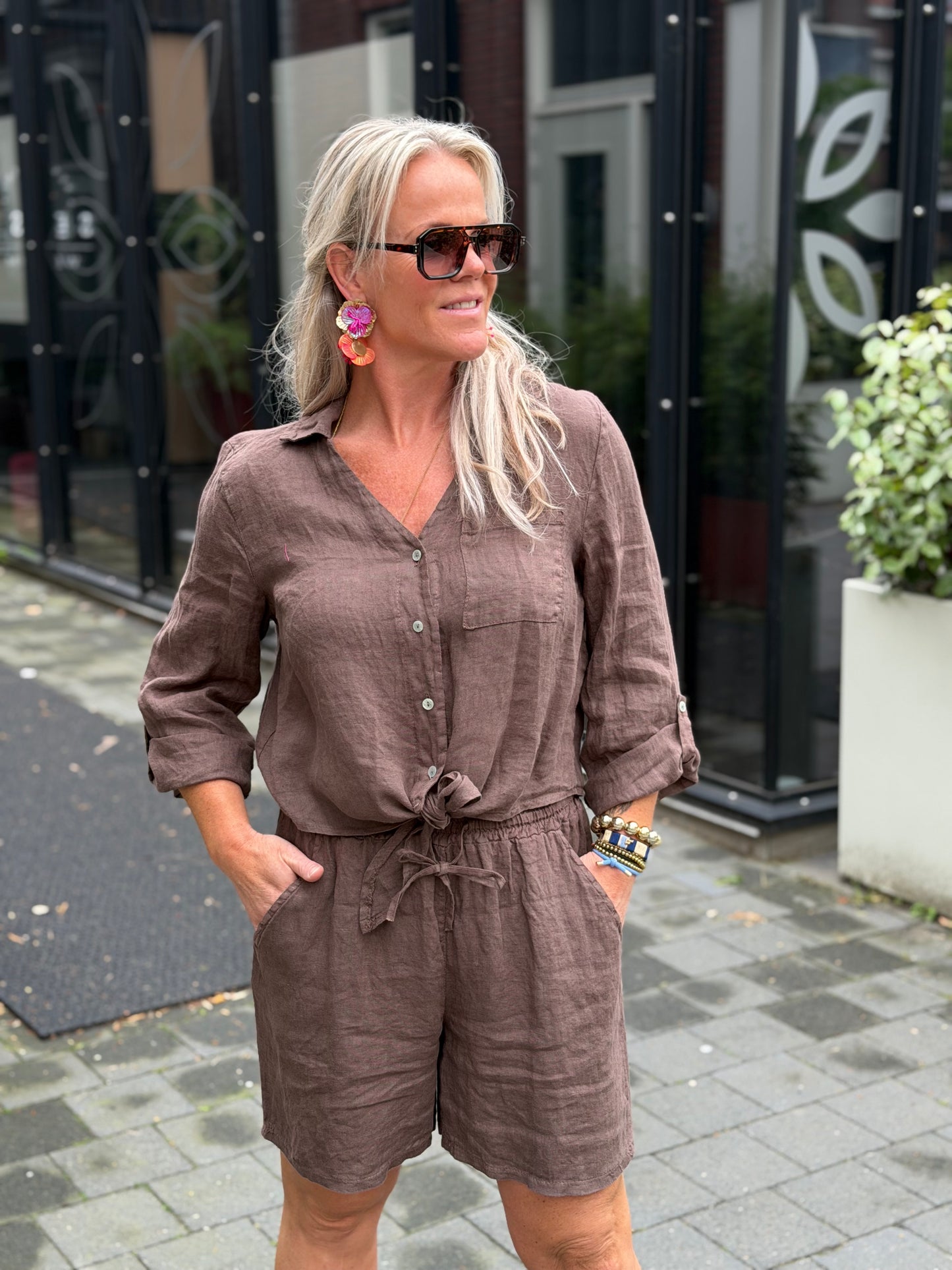 Linnen short bruin