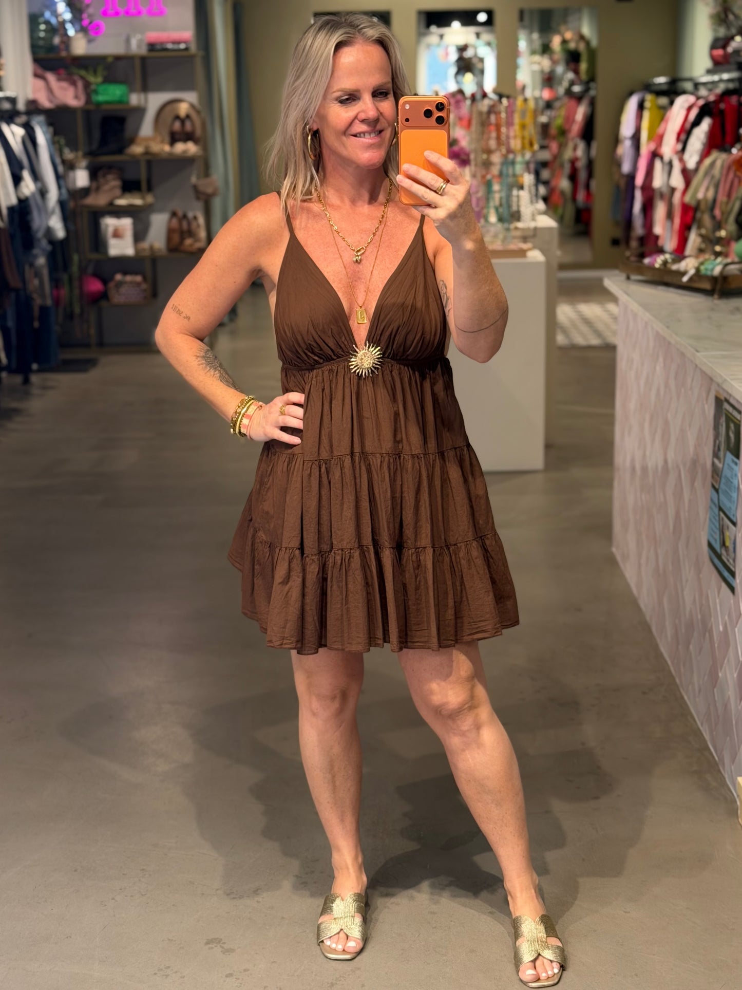 Cotton SUN Dress kort bruin