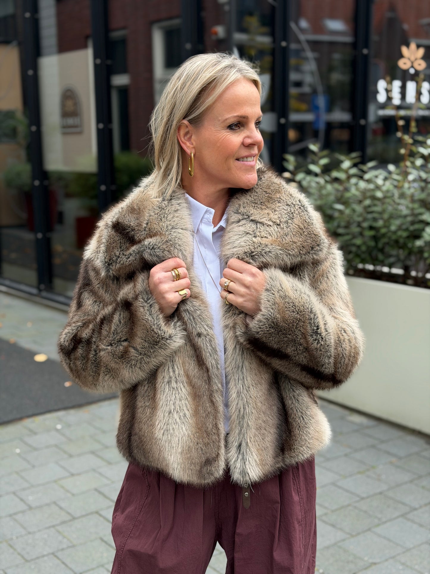 Fake fur jacket bruin mix