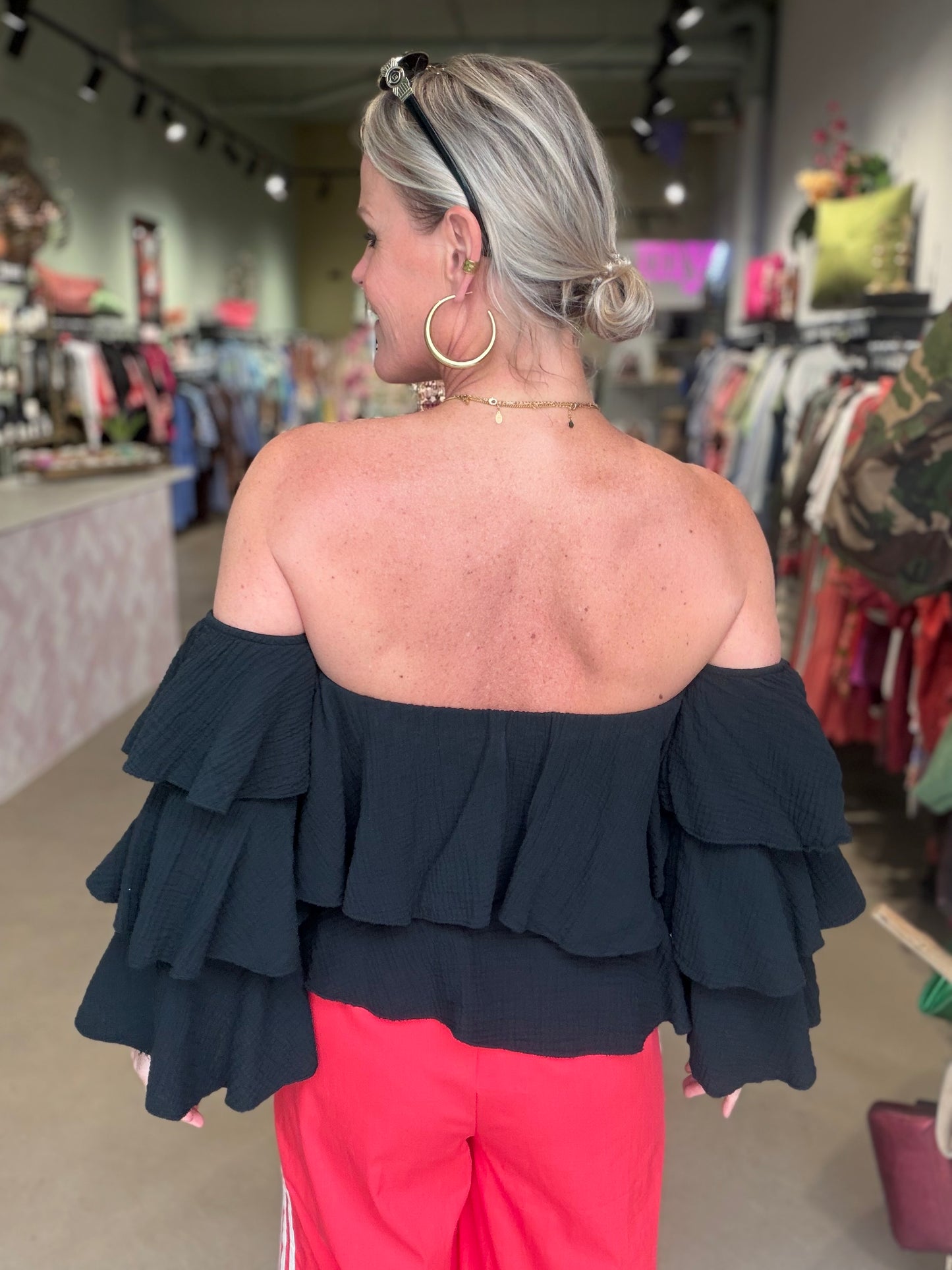 Wafel top strapless zwart