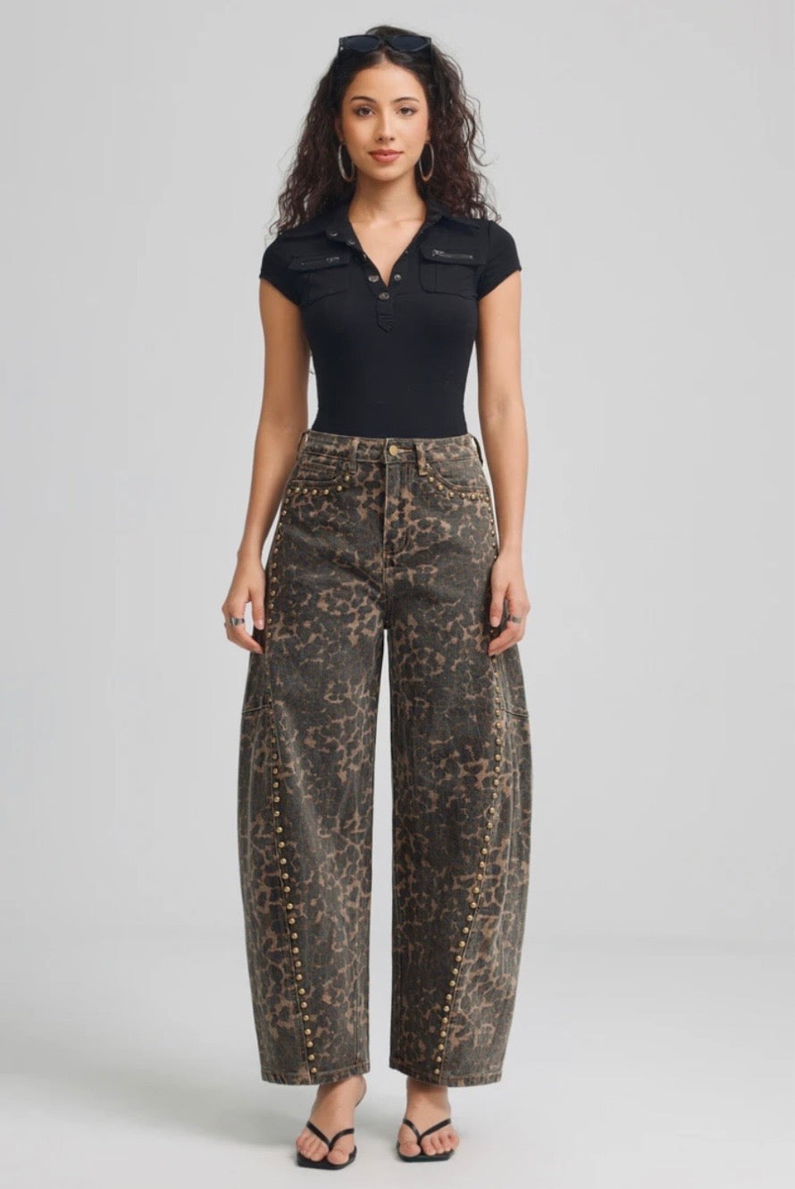 Barrel Jeans studs leopard