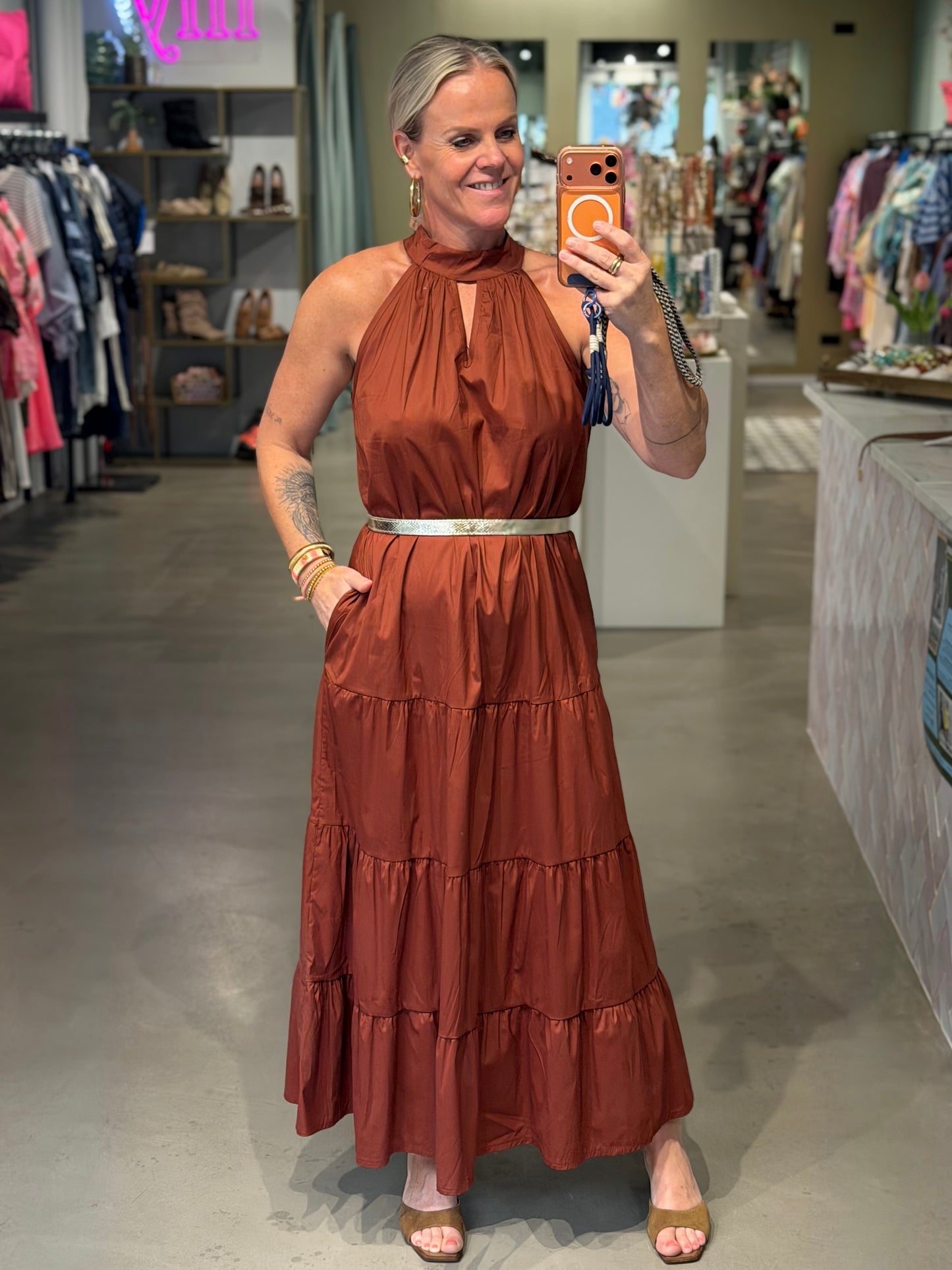 Cotton Halter Dress brown