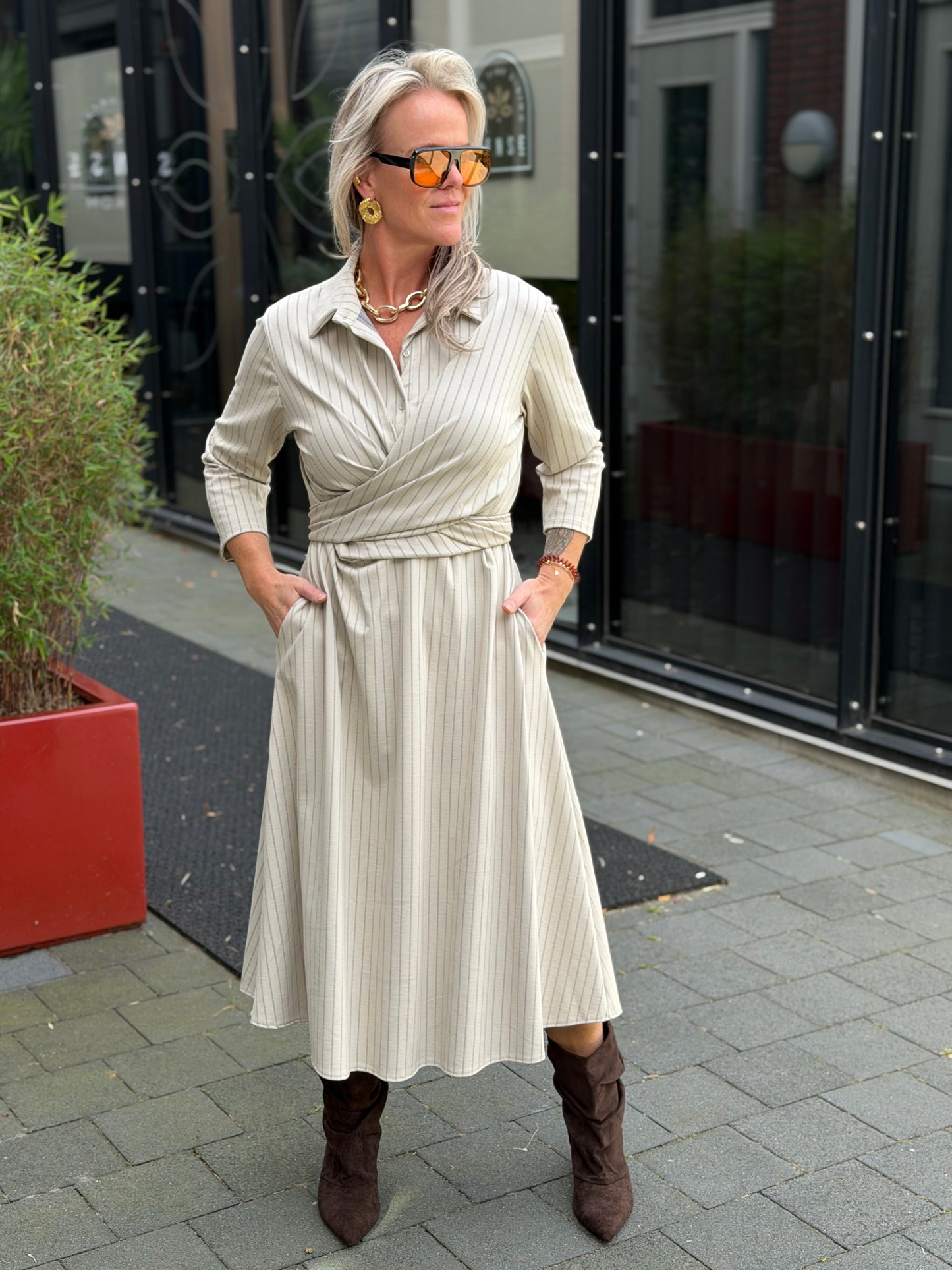 Wikkel jurk Stripe ecru