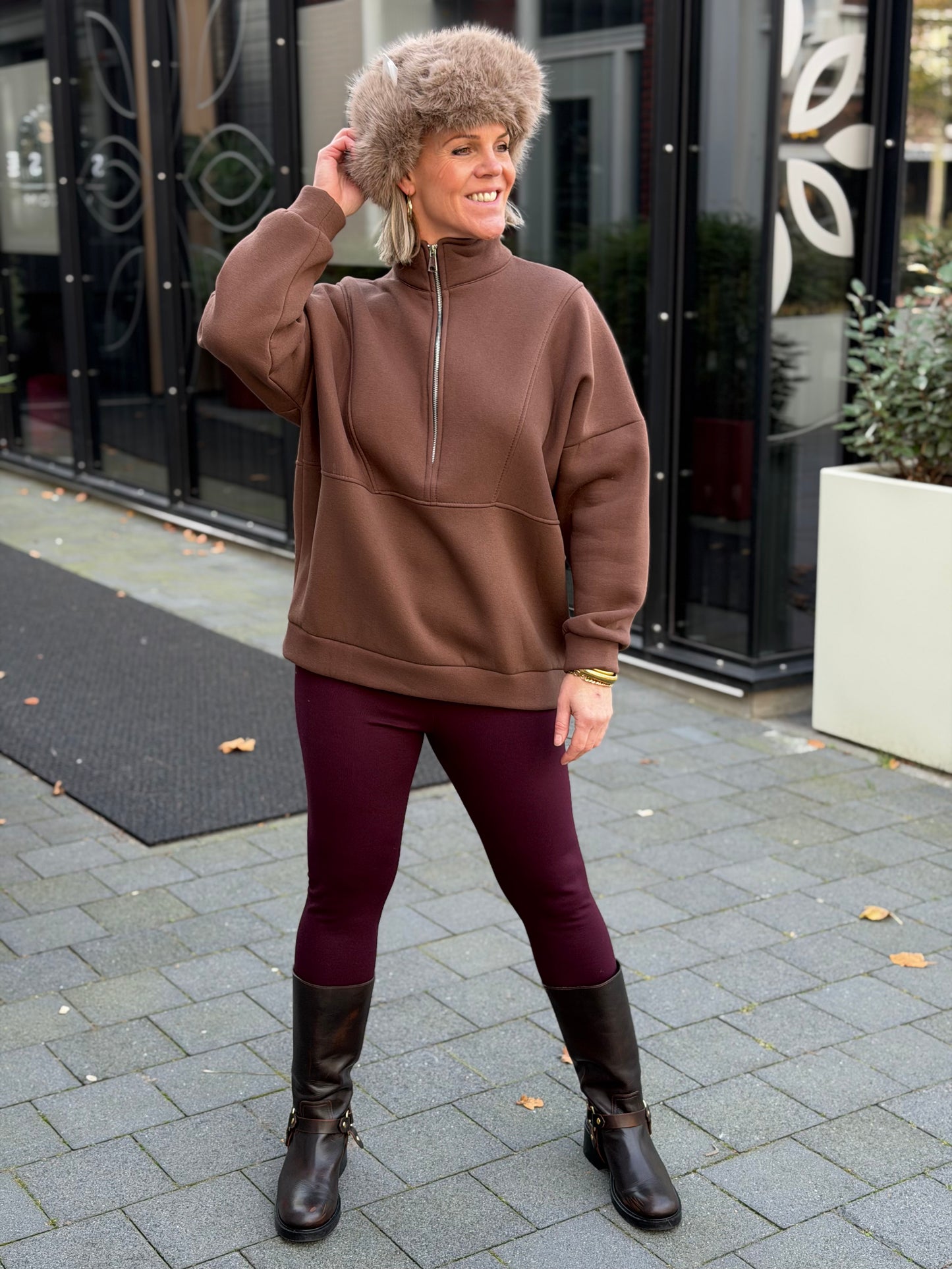 Zipper sweater bruin