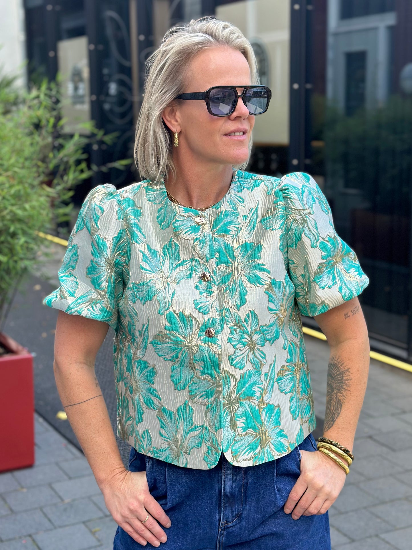 Jacquard blazer aqua