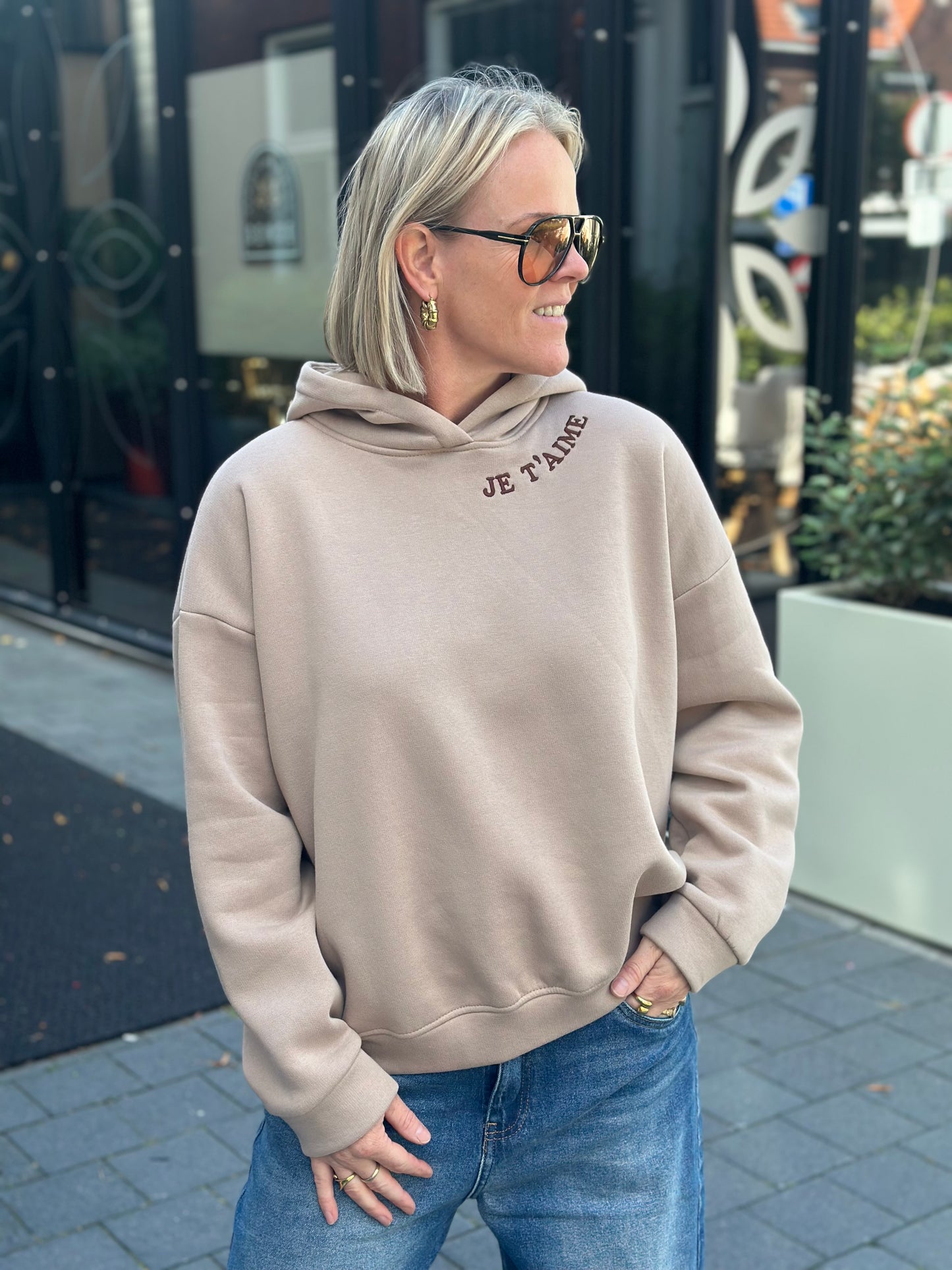 hoodie sweater Je t’aime beige