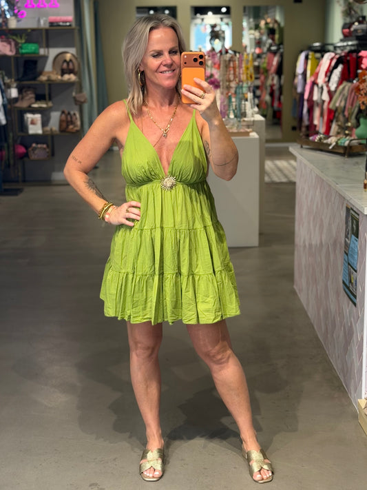 Cotton SUN Dress kort lime groen