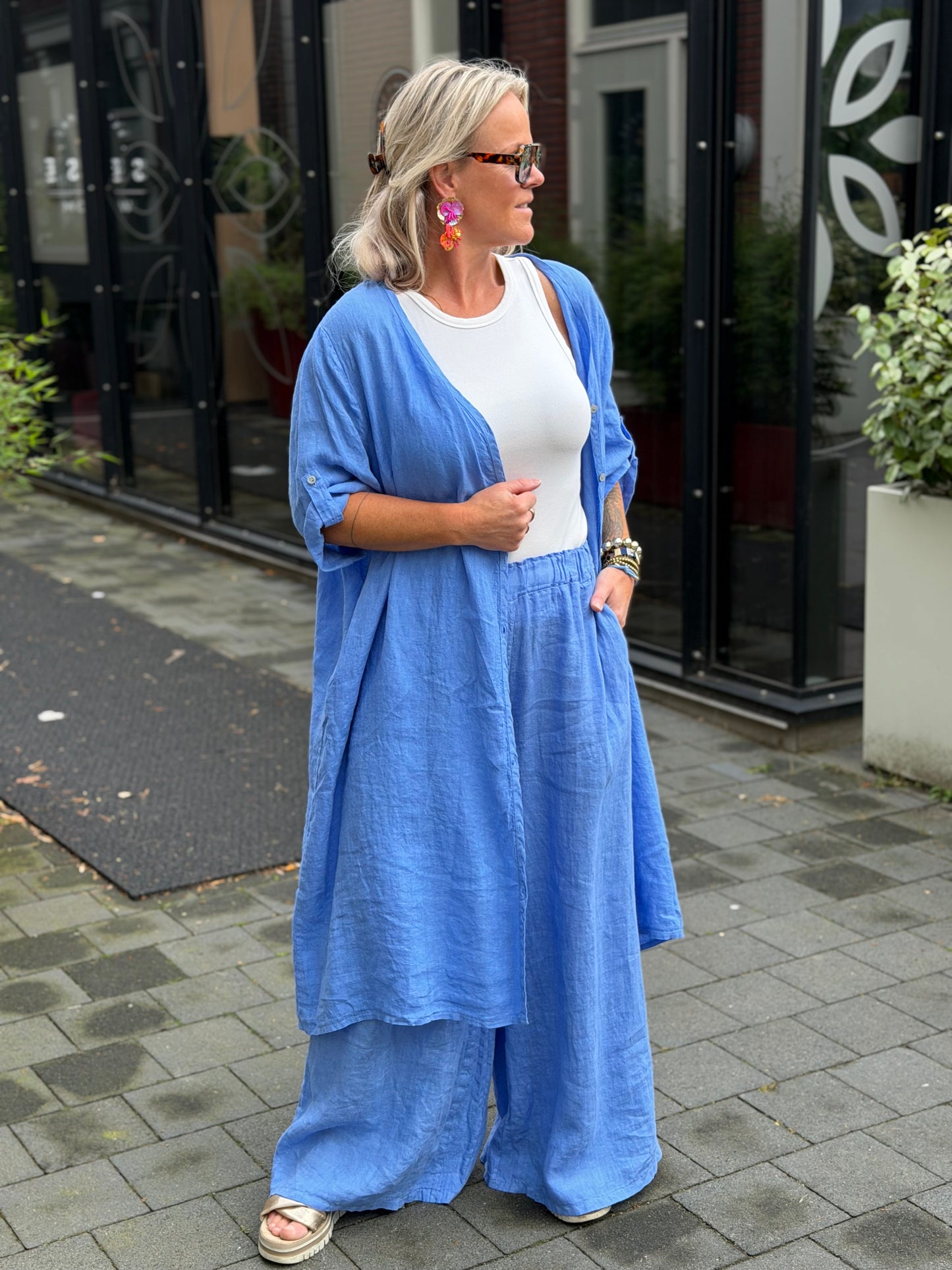 Linnen kimono blouse lavendel blauw