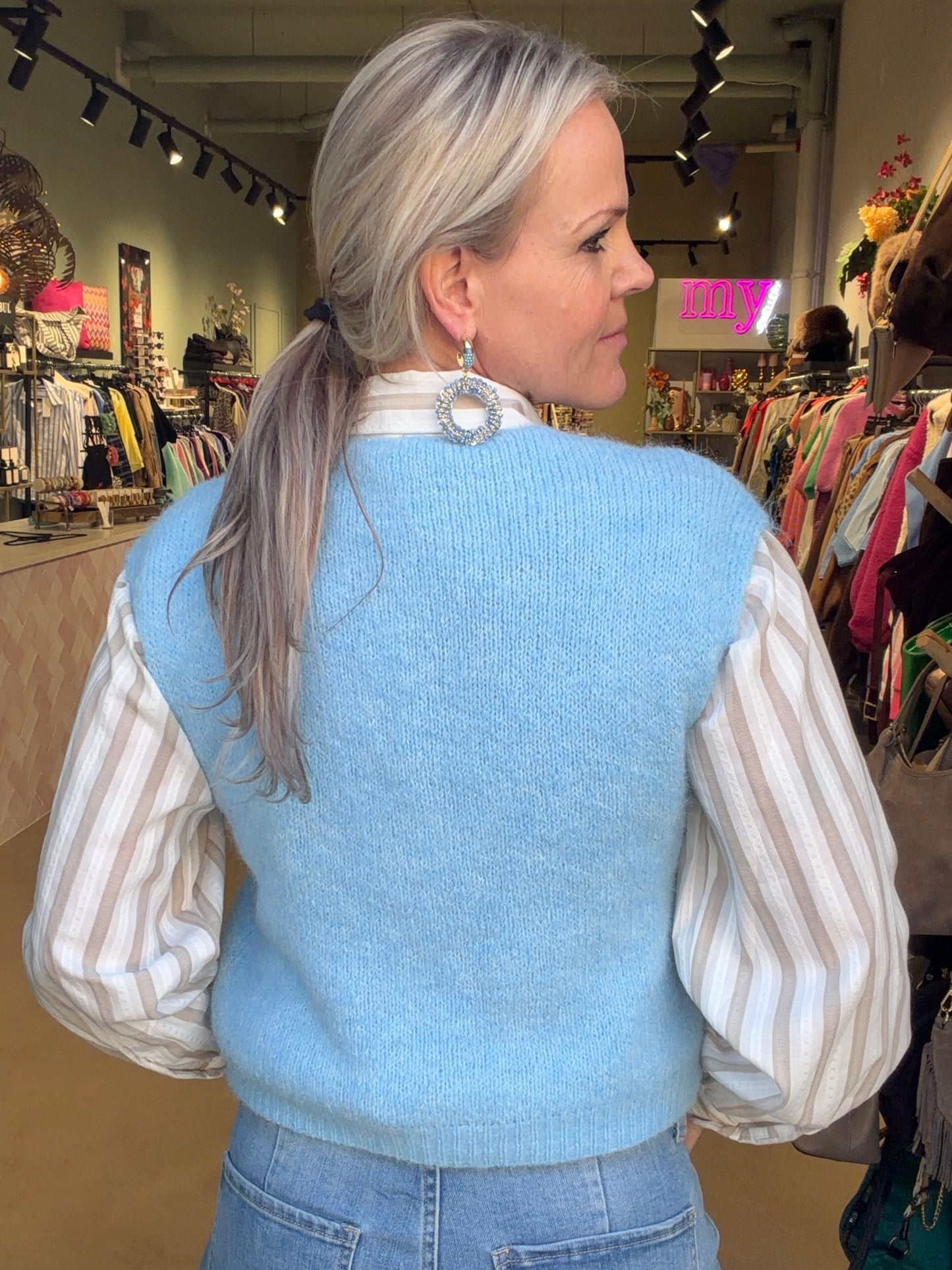Overslag vest mouwloos blauw