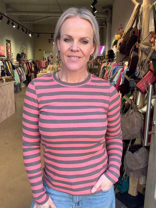Longsleeve stripe pink-grijs