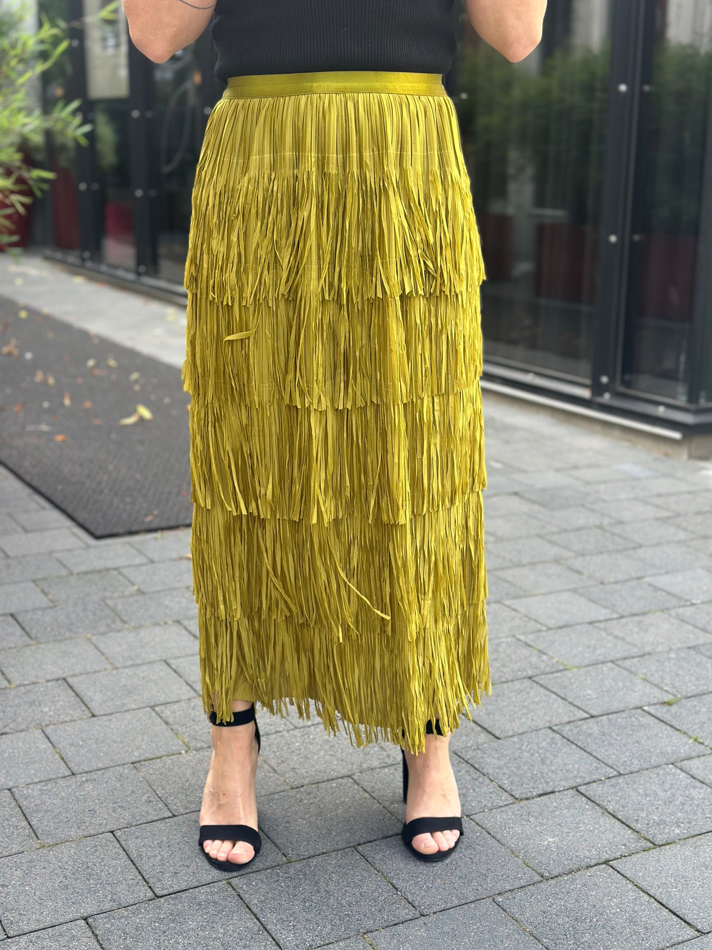 Fringes rok mos groen