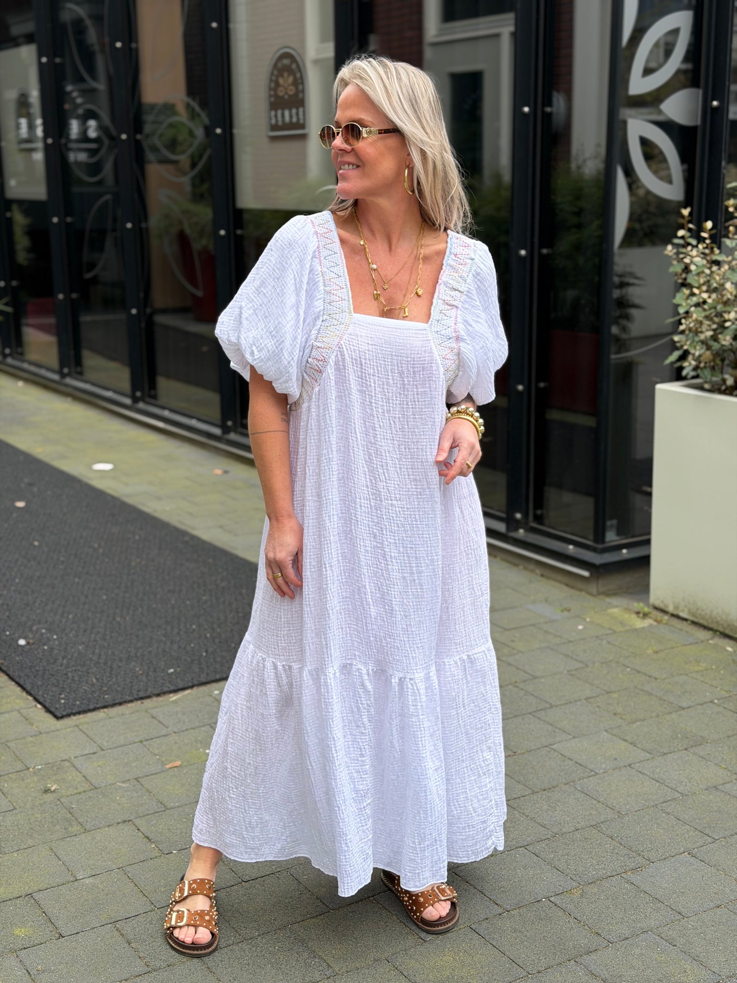 wafel maxi jurk Kiki wit
