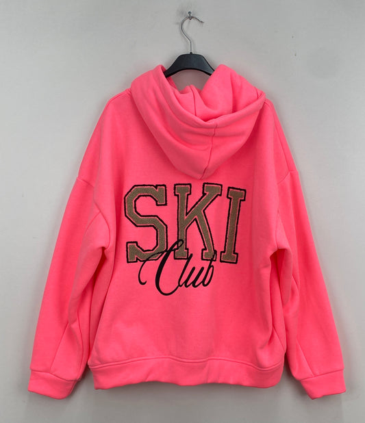 hoodie sweater Ski Club neon koraal