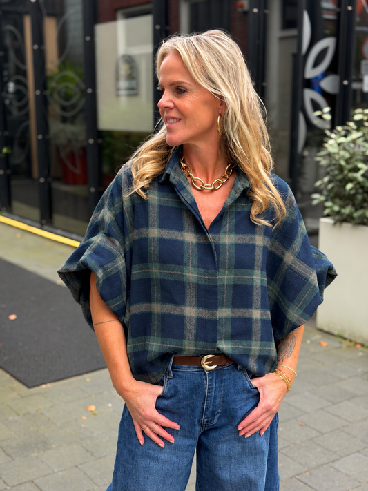 Flanel ruit blouse Dion Navy/groen