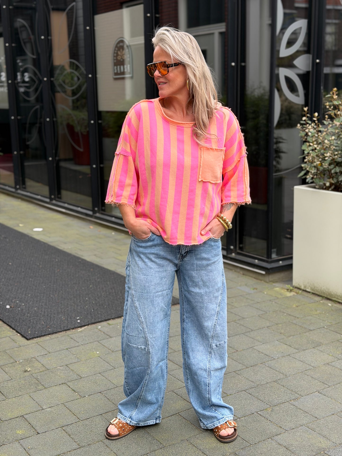 Sweater stripe pink/neon