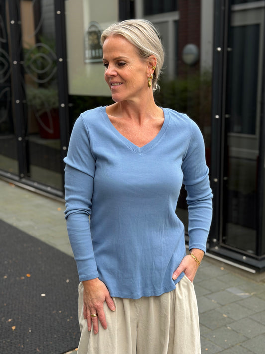 Vhals longsleeve rib jeans blauw