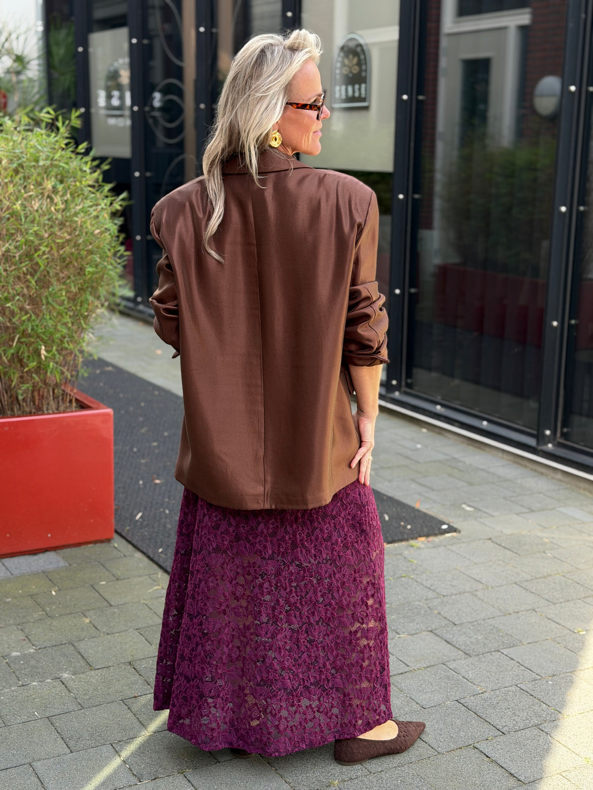 Oversized glanzende blazer bruin