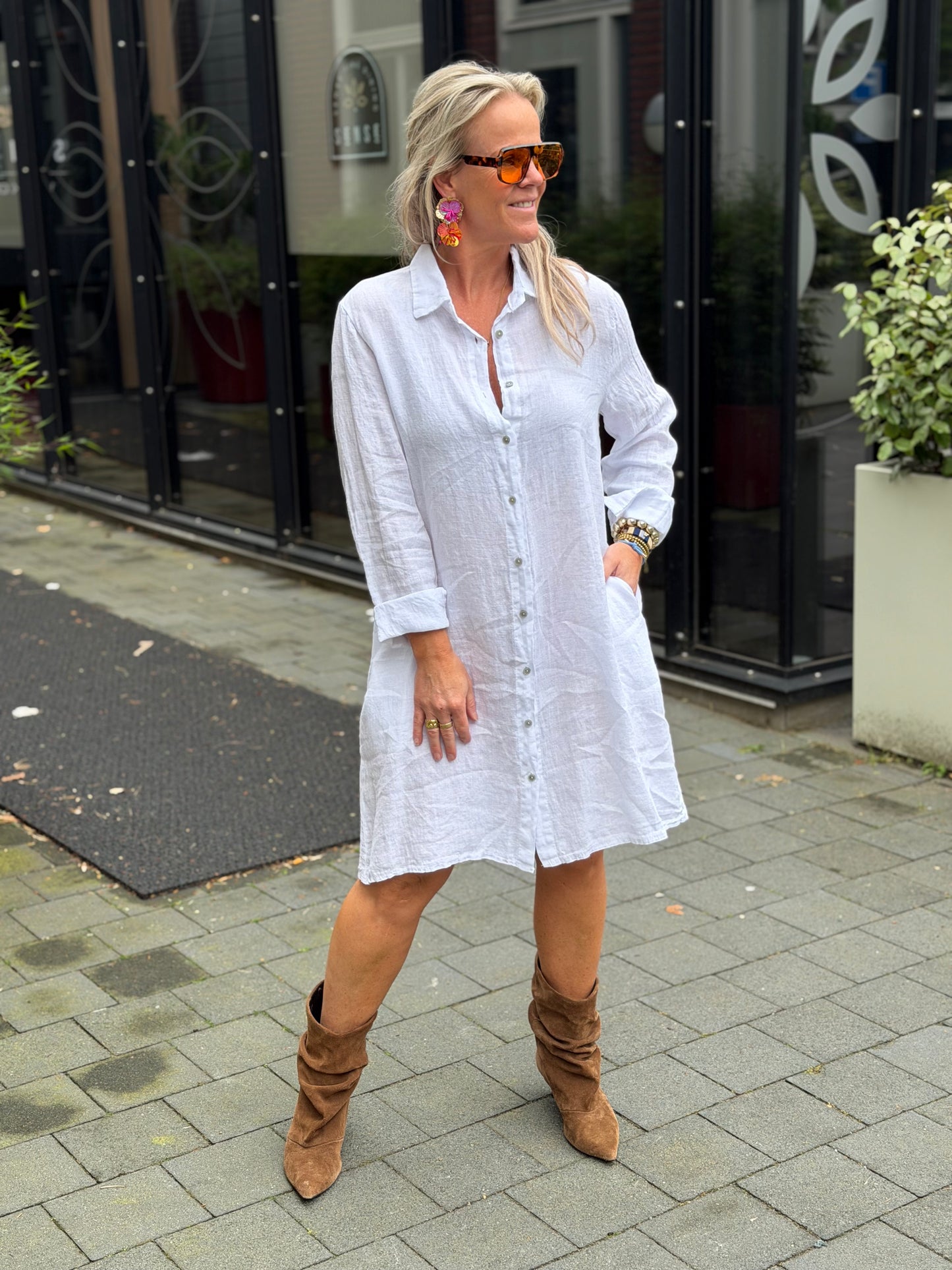 Linnen blouse jurk Lia wit