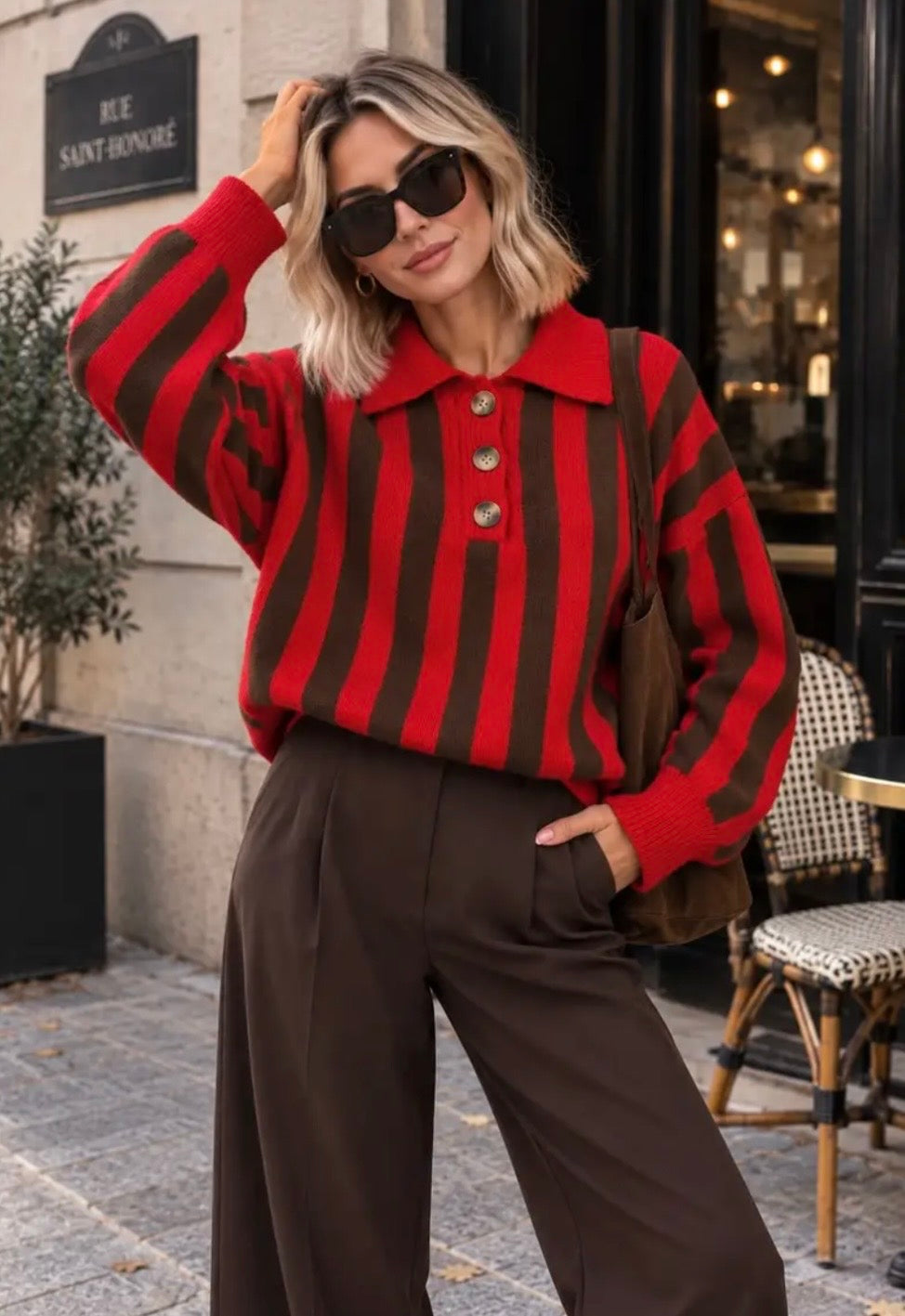 polosweater Emma rood/bruin