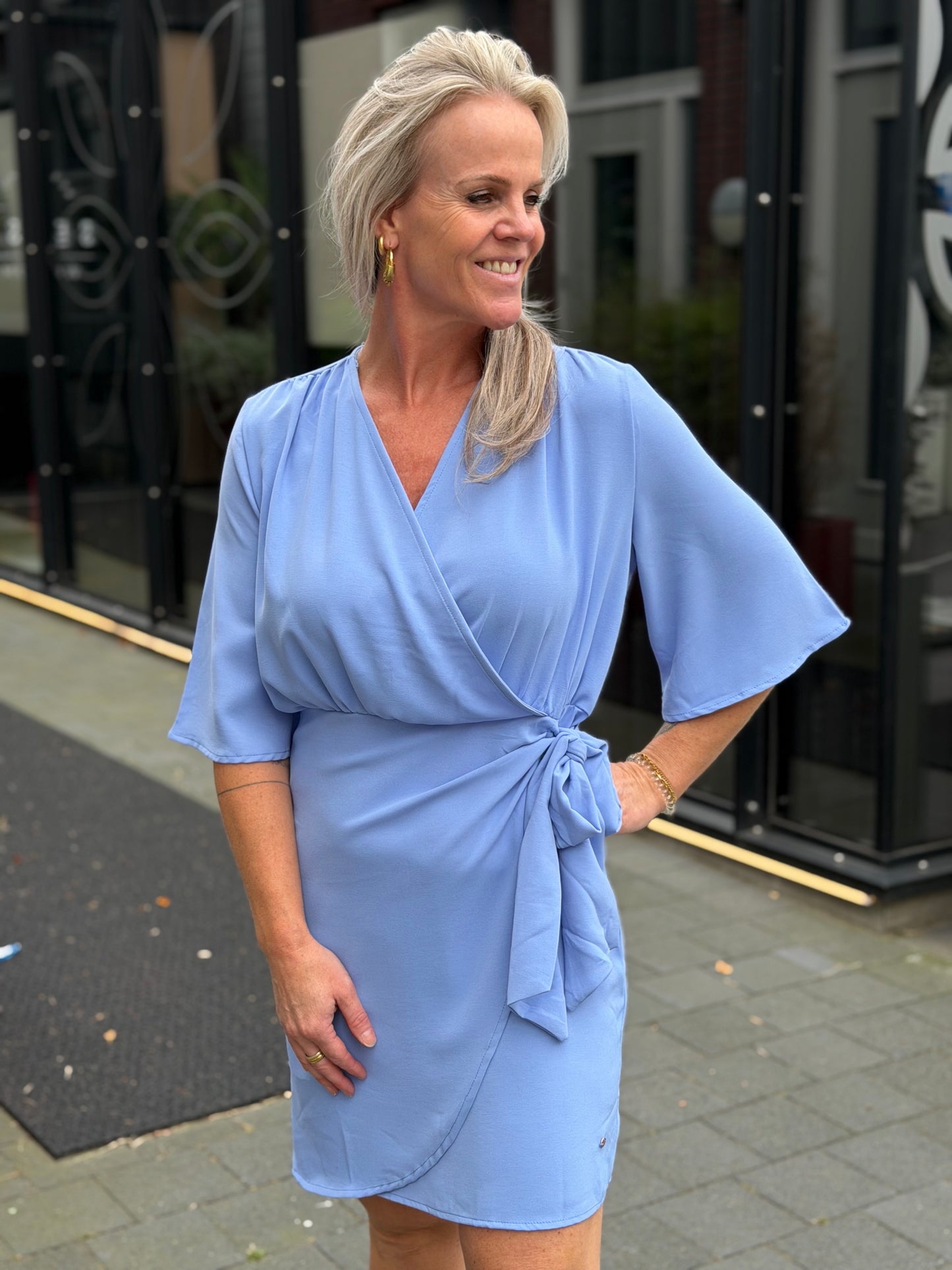 Kort Overslag jurkje lavendel blauw