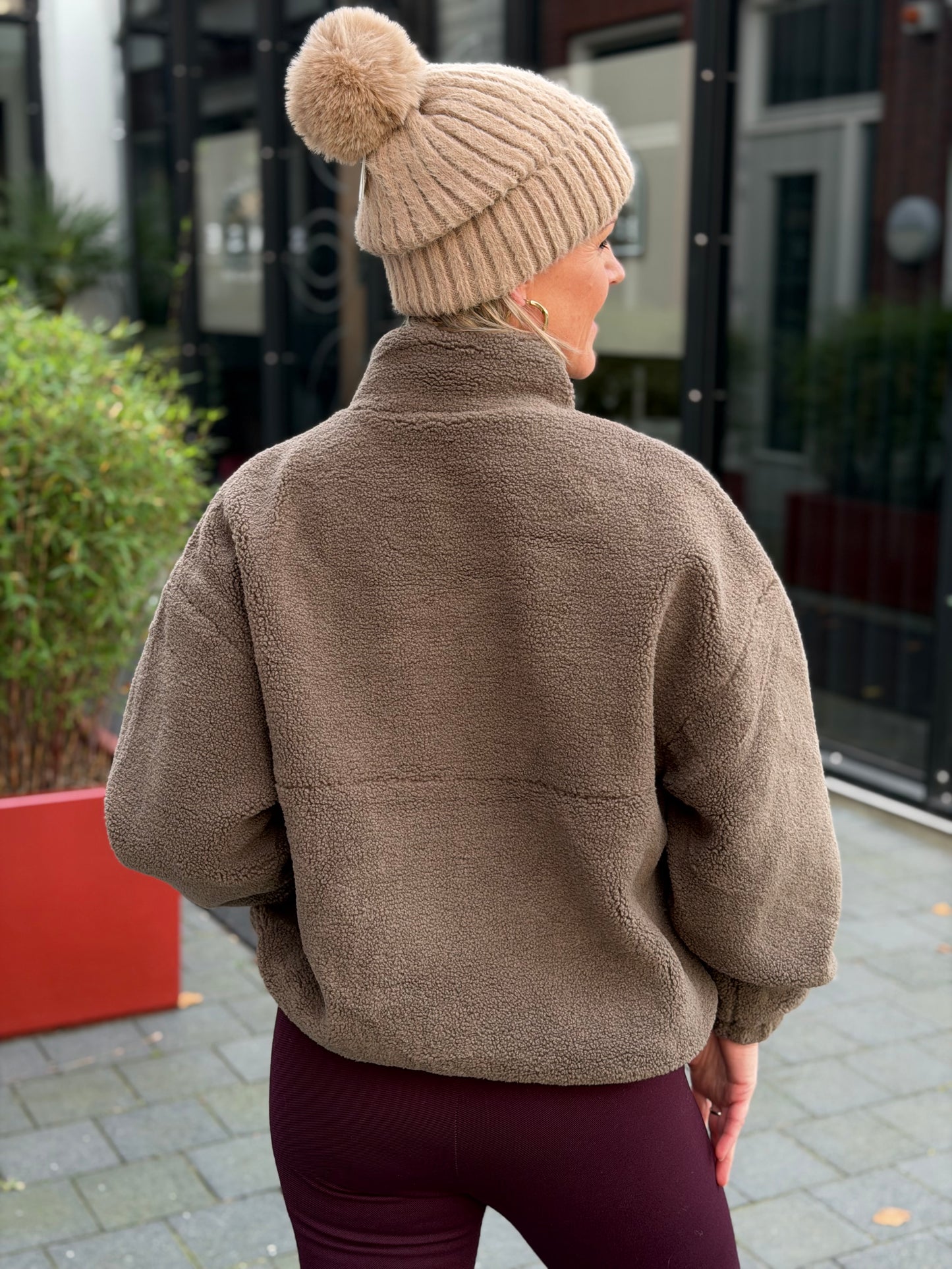 Teddy trui anorak taupe