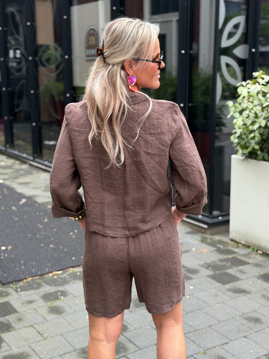 Linnen knot blouse bruin