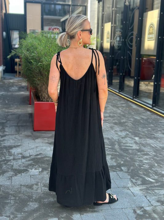 Summer wafel Dress lang zwart