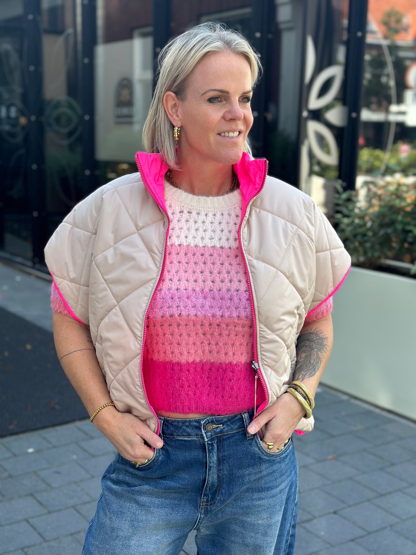 Knitted Stripe trui pink