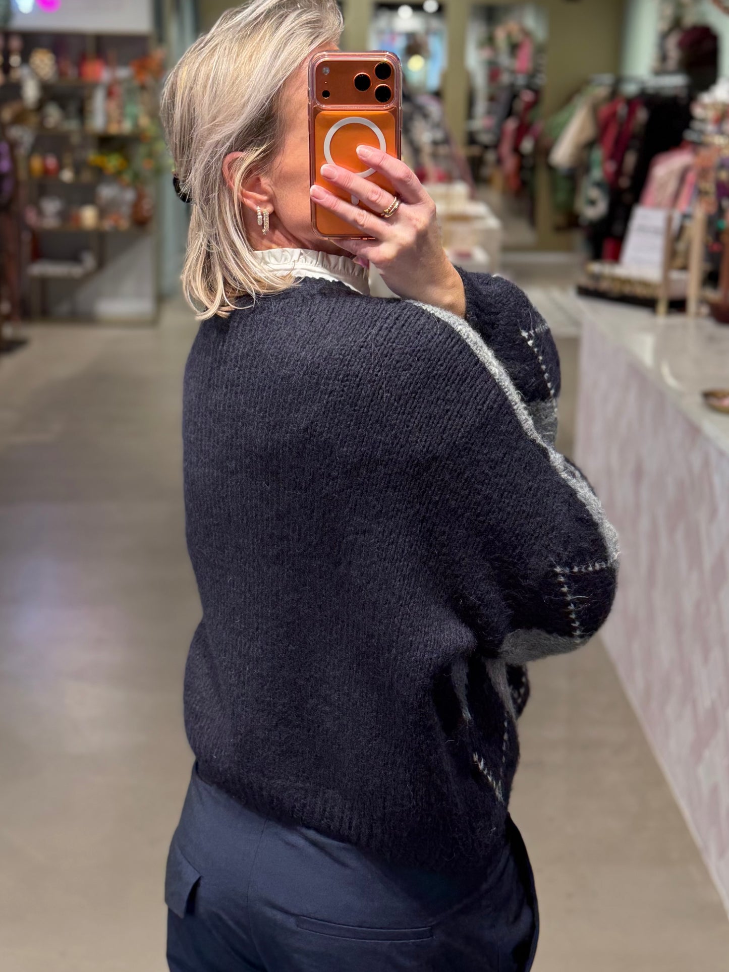 Argyle trui Navy/grijs