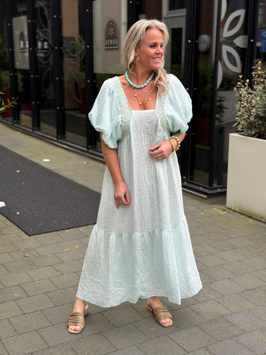 wafel maxi jurk Kiki licht aqua