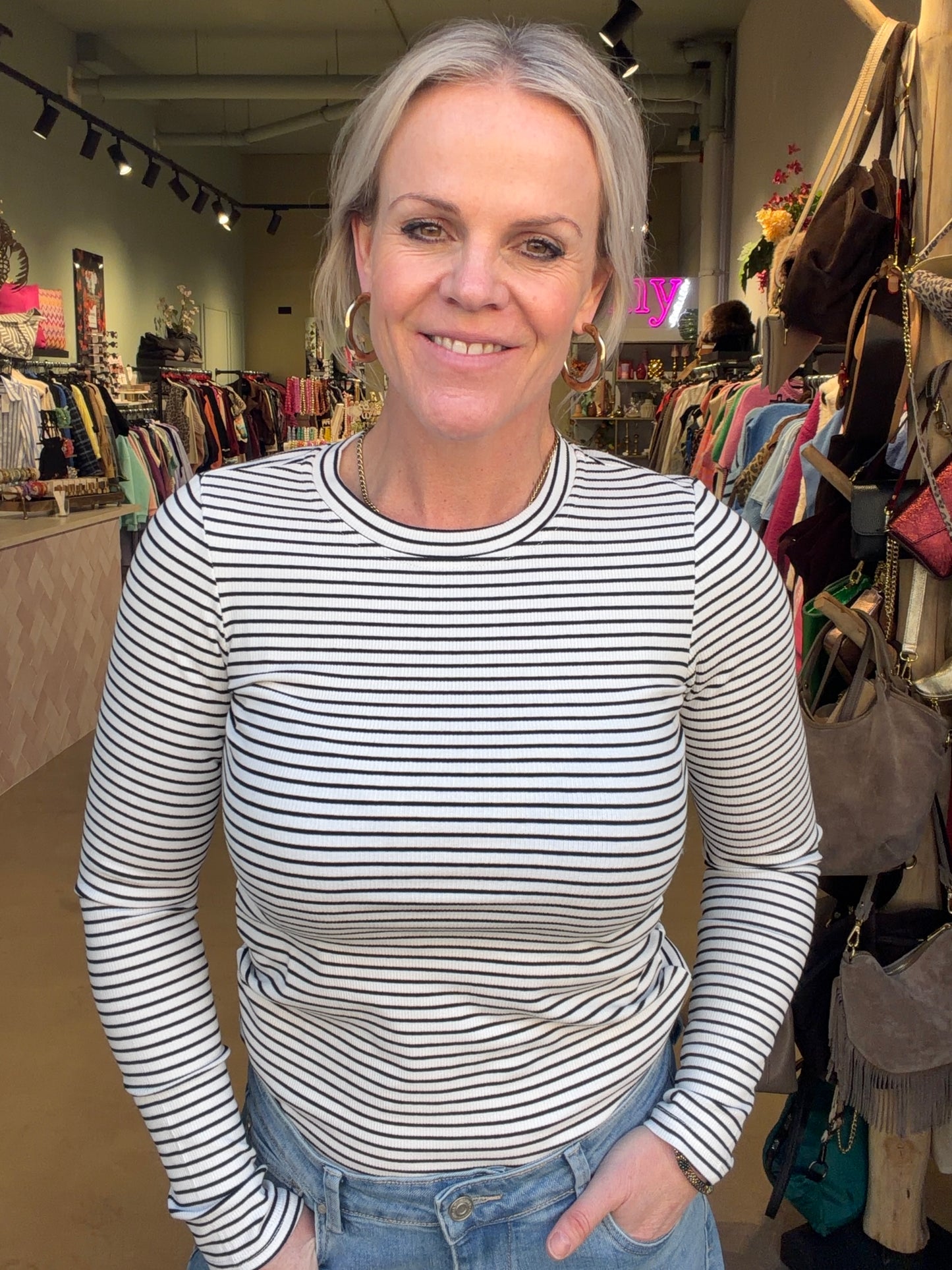 Longsleeve stripe wit-zwart