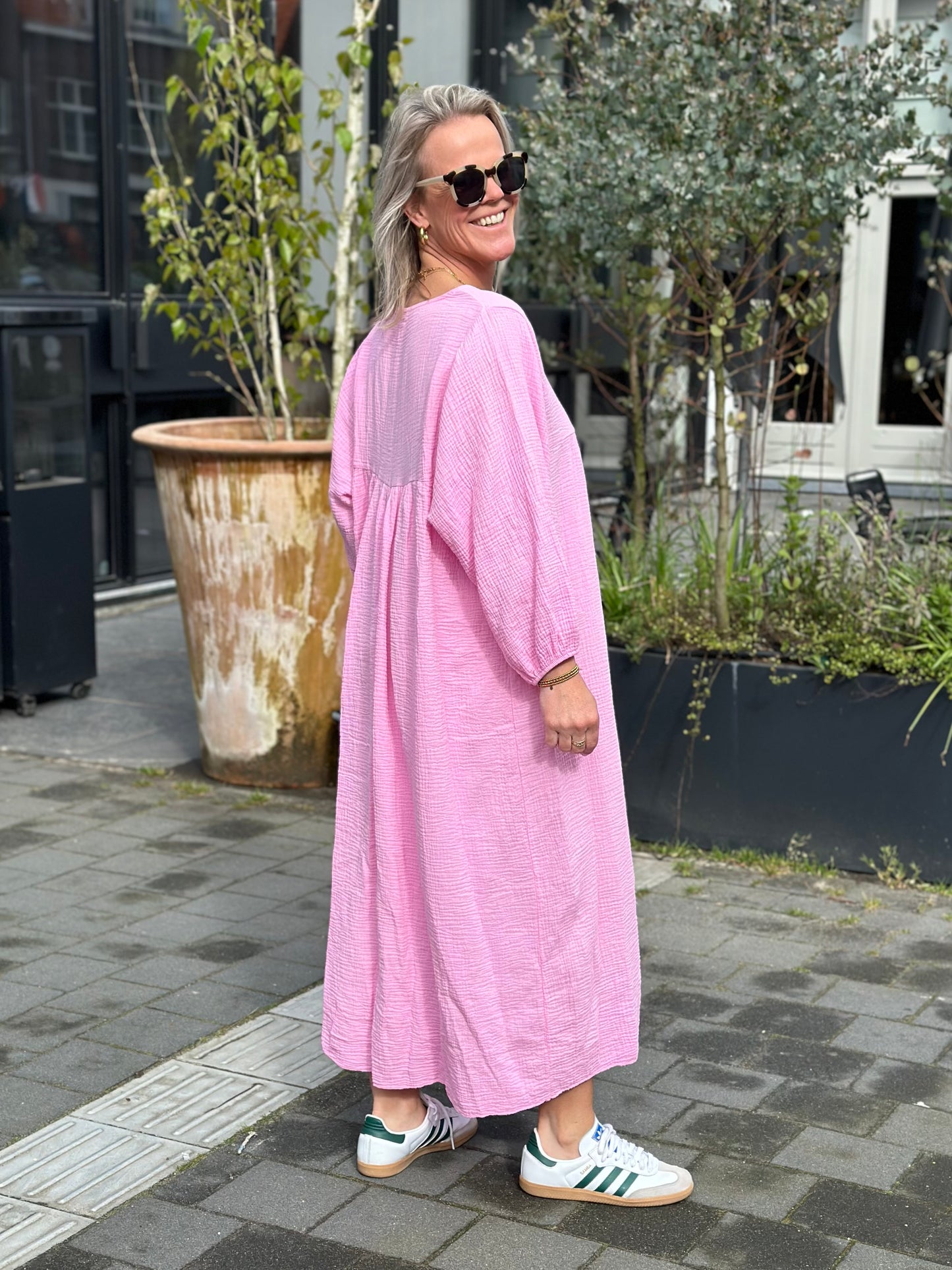 oversized Wafel jurk Eva pink
