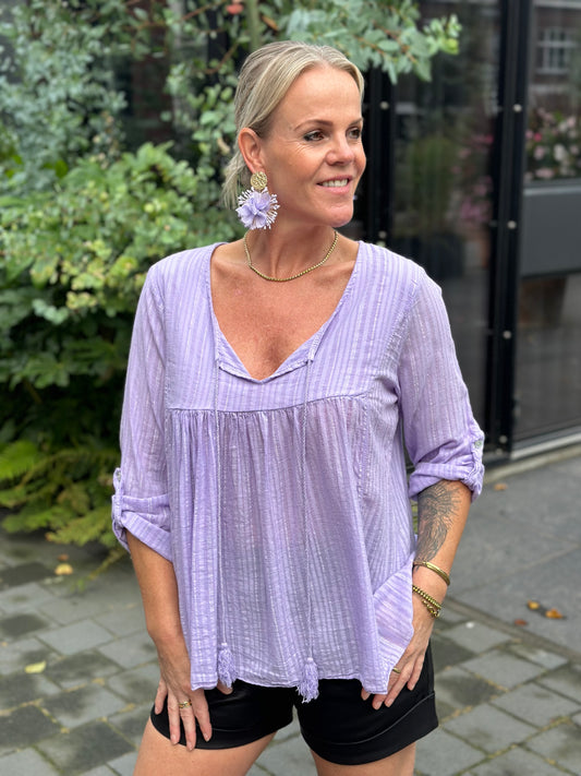 Luchtige katoenen blouse lurex lila