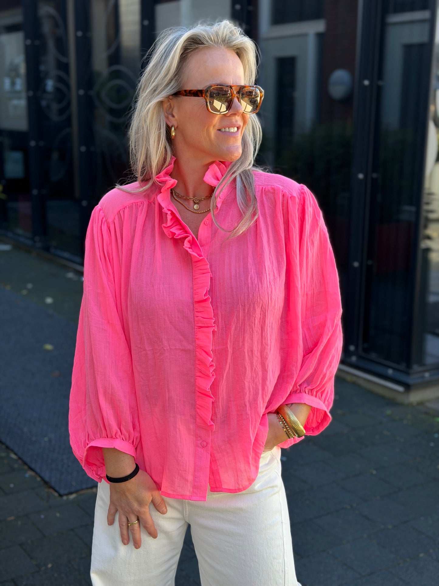 Oversized blouse neon koraal