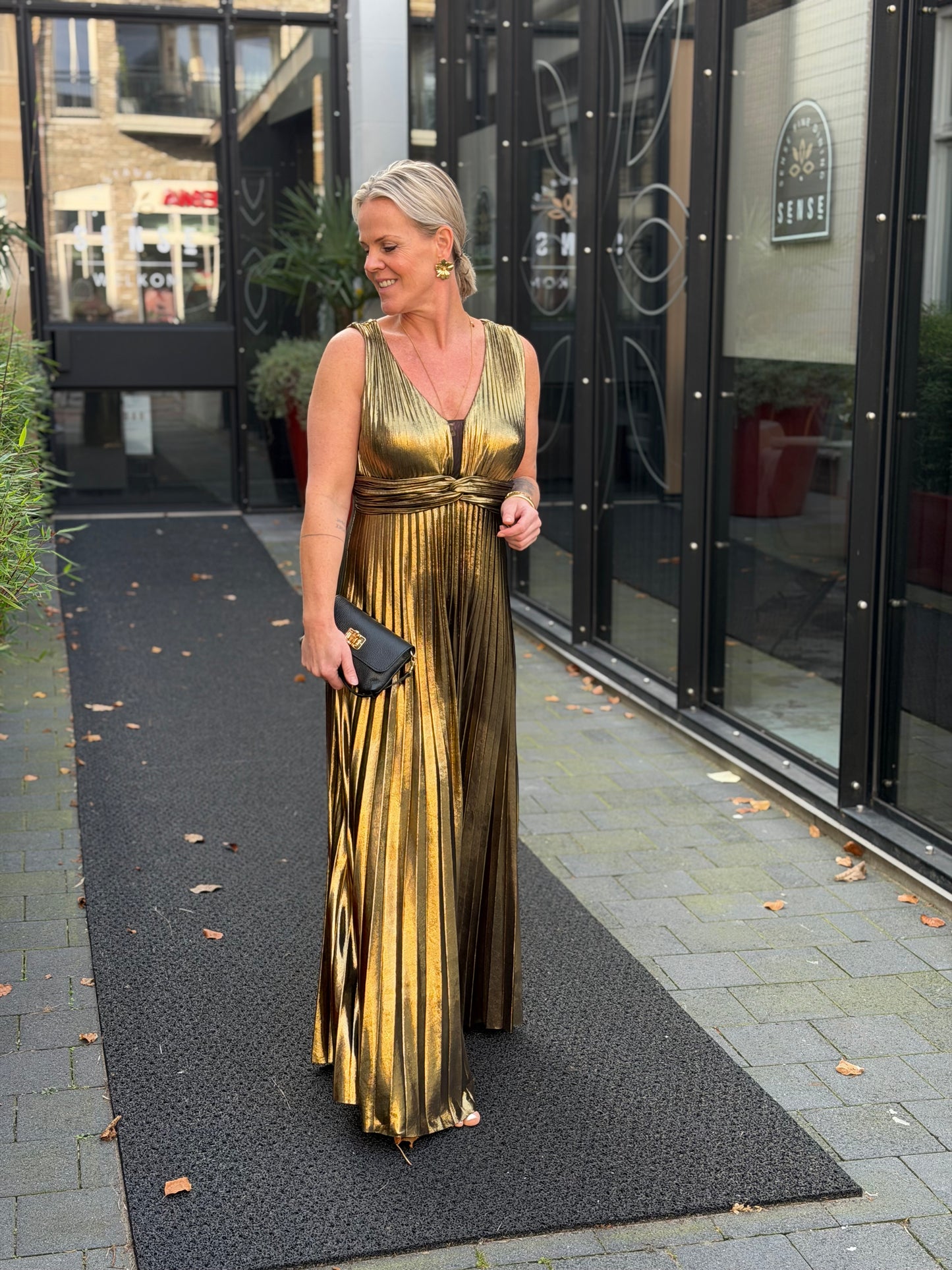 Glam plissé dress goud