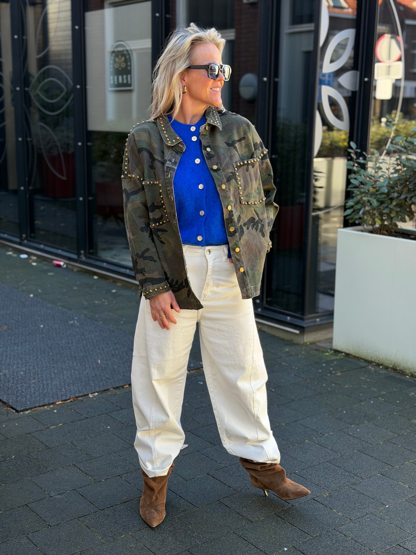 Camo denim jacket studs