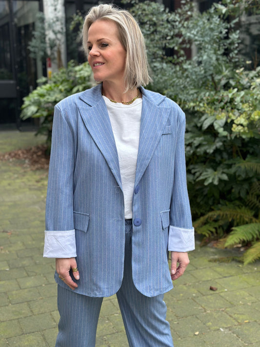 Blazer Eli jeans blauw krijtstreep