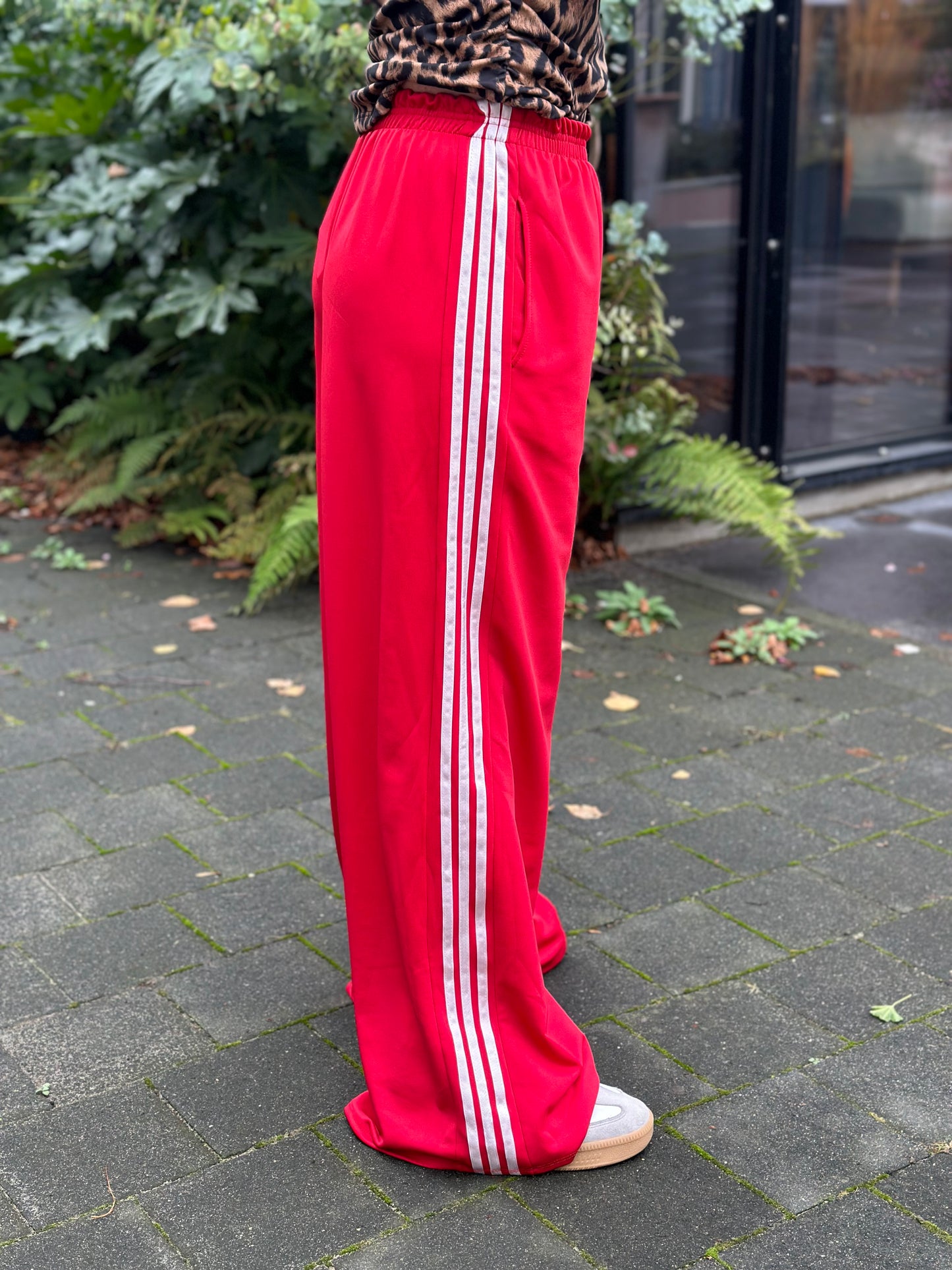 3 Stripe wide leg broek rood