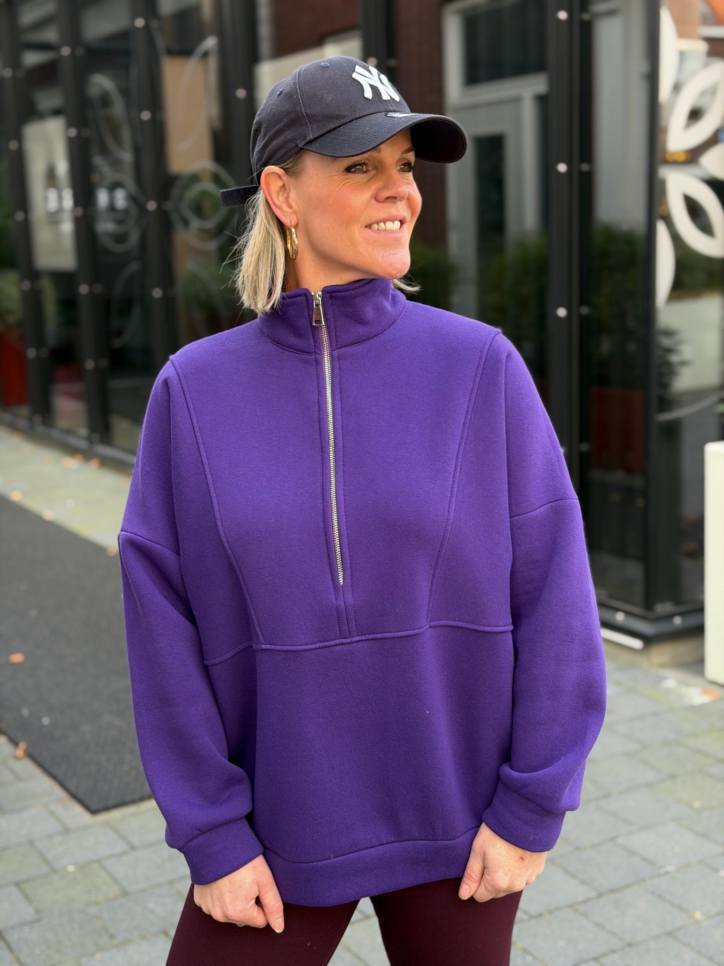 Zipper sweater paars