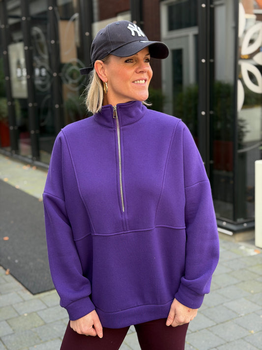 Zipper sweater paars