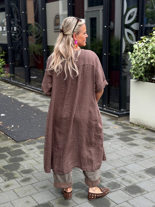 Linnen kimono blouse bruin