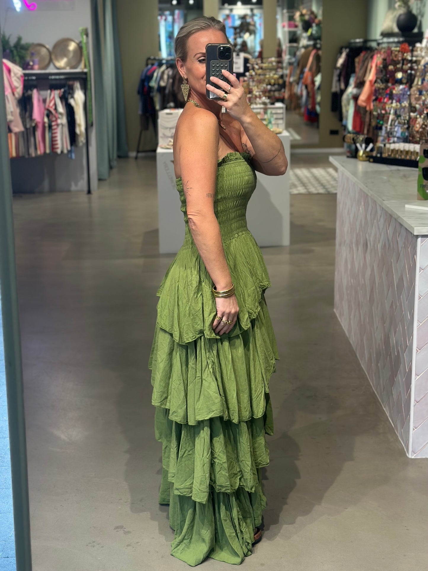 Strapless Dress moss groen