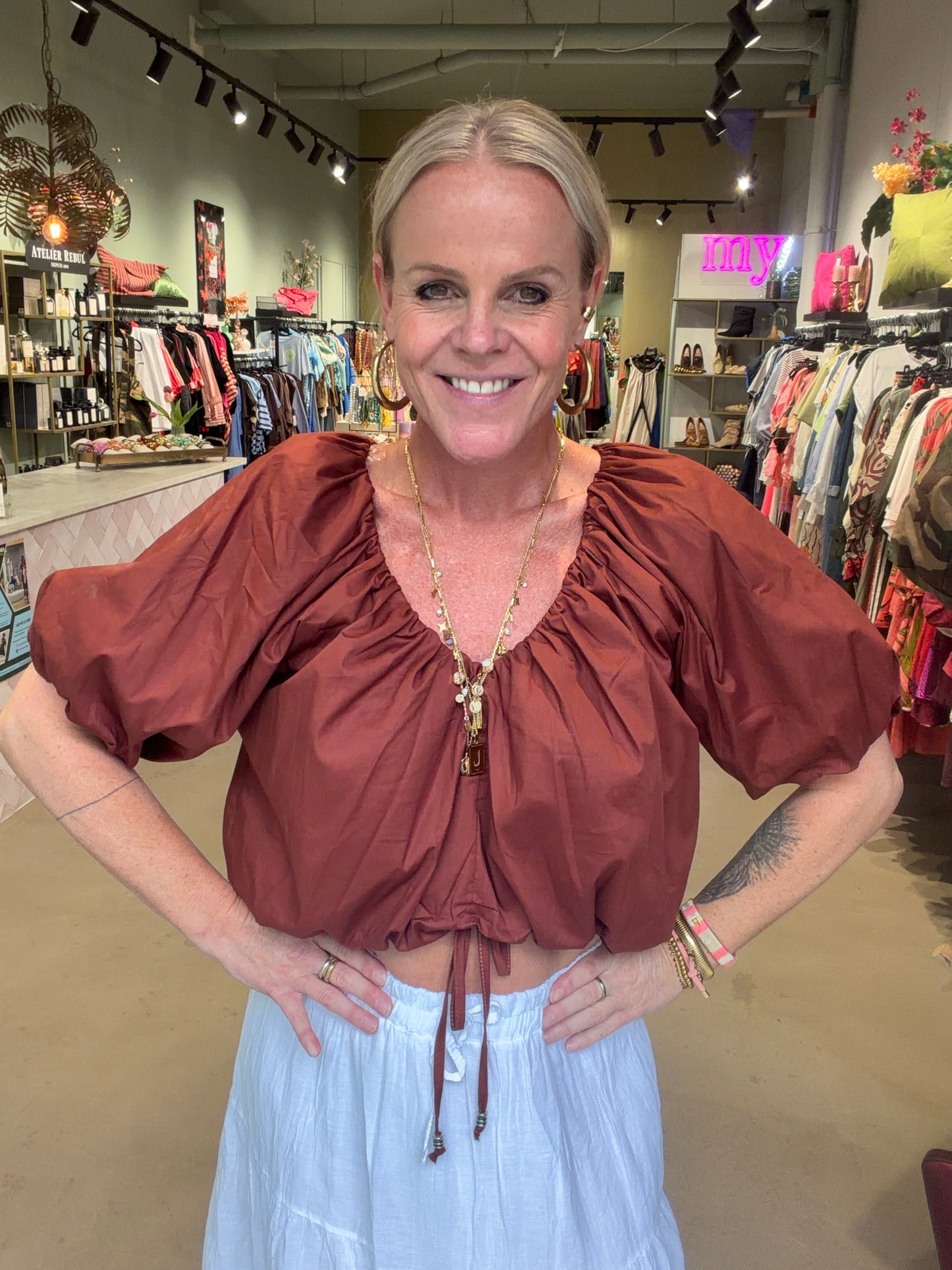 Crop top ballon brown