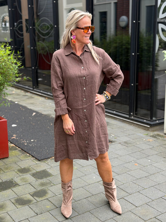 Linnen blouse jurk Lia bruin