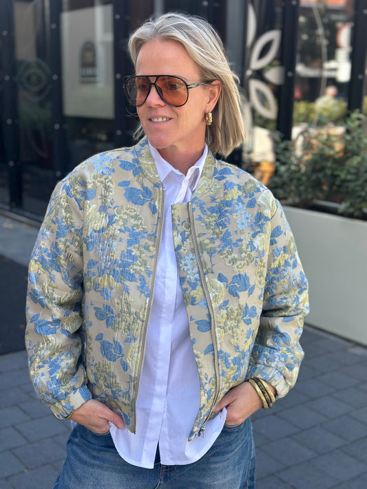 Jacquard bomber blue green