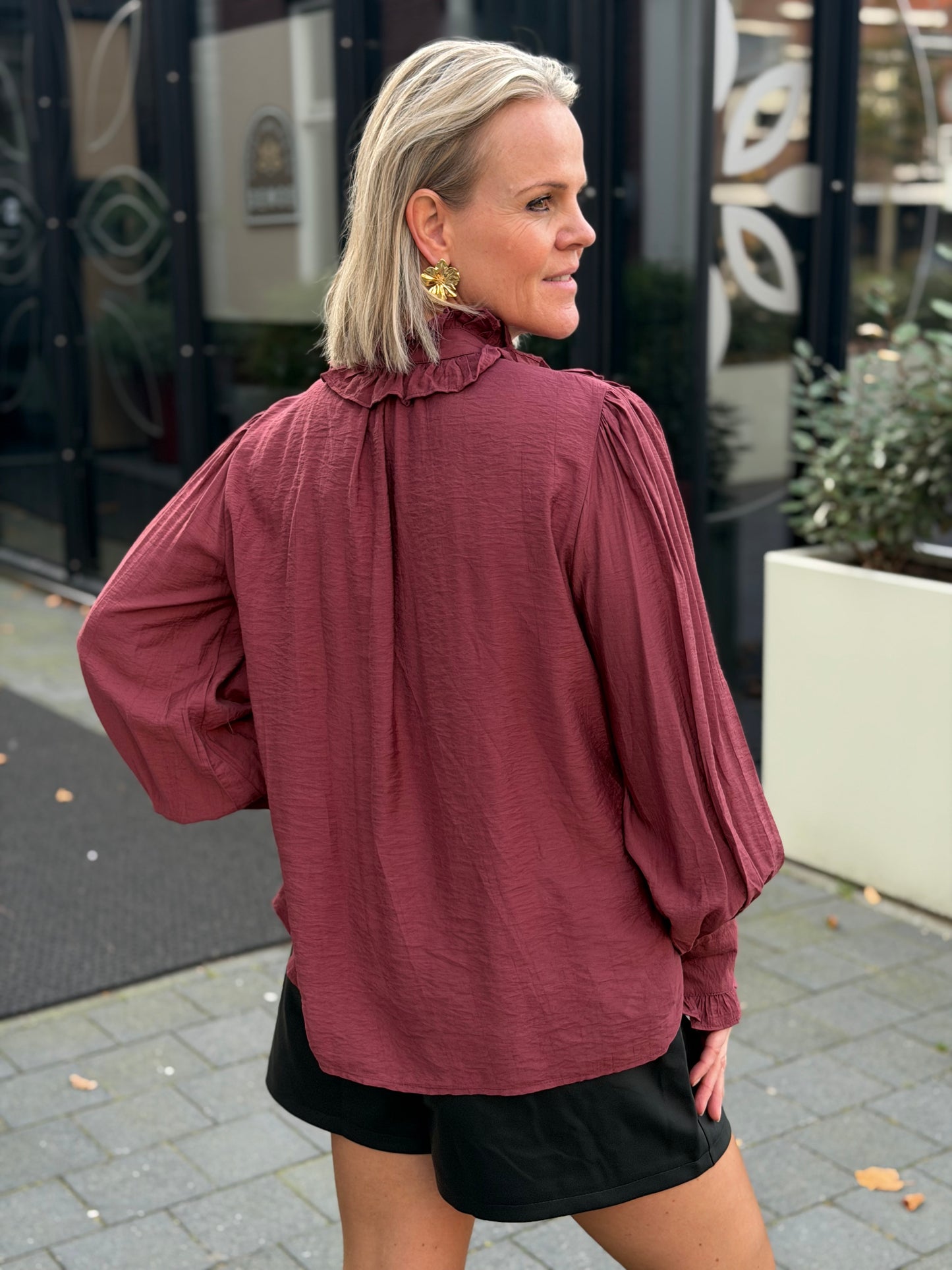 Volant blouse donker oud roze