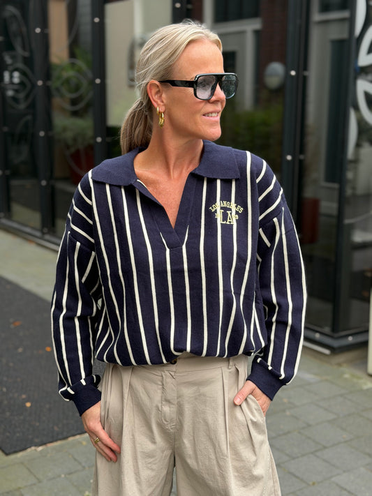 Knitted polo sweater LA navy