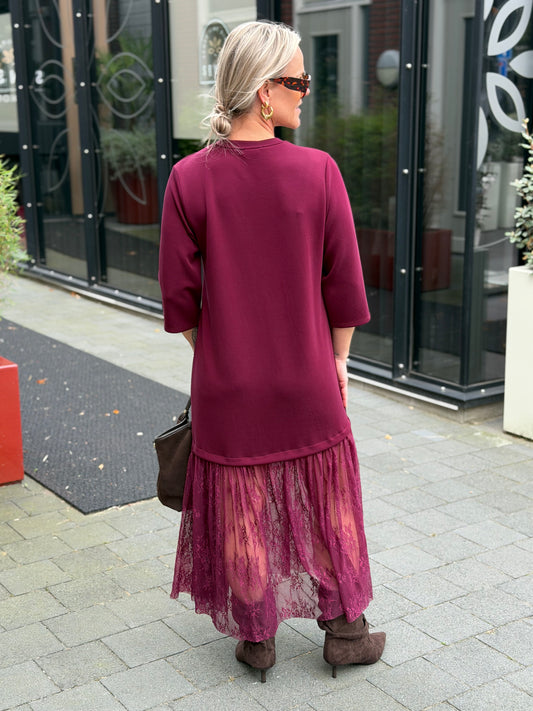 Scubba sweat Dress met kant aubergine