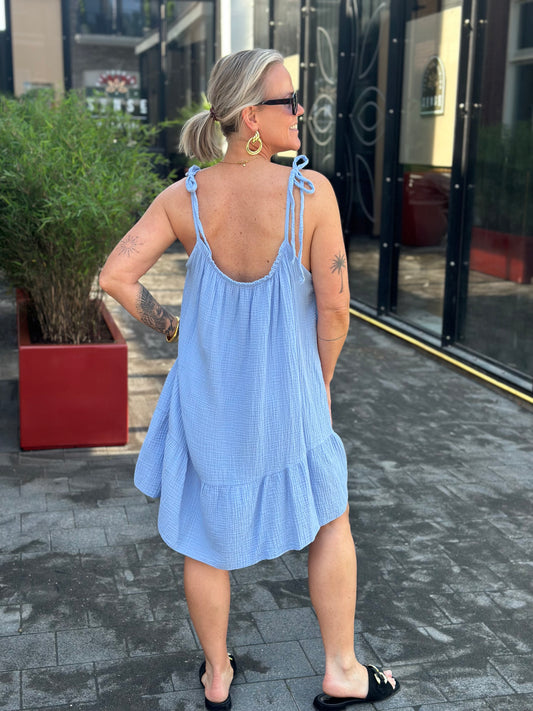 Summer wafel Dress licht blauw