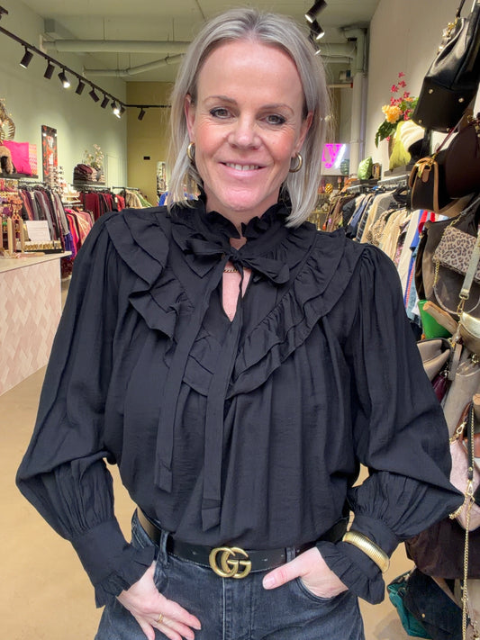 Volant blouse zwart
